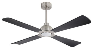 56" 4-Blade Solid Wood Ceiling Fan with LED Light and Remote Control, Brushed Nickel/Black