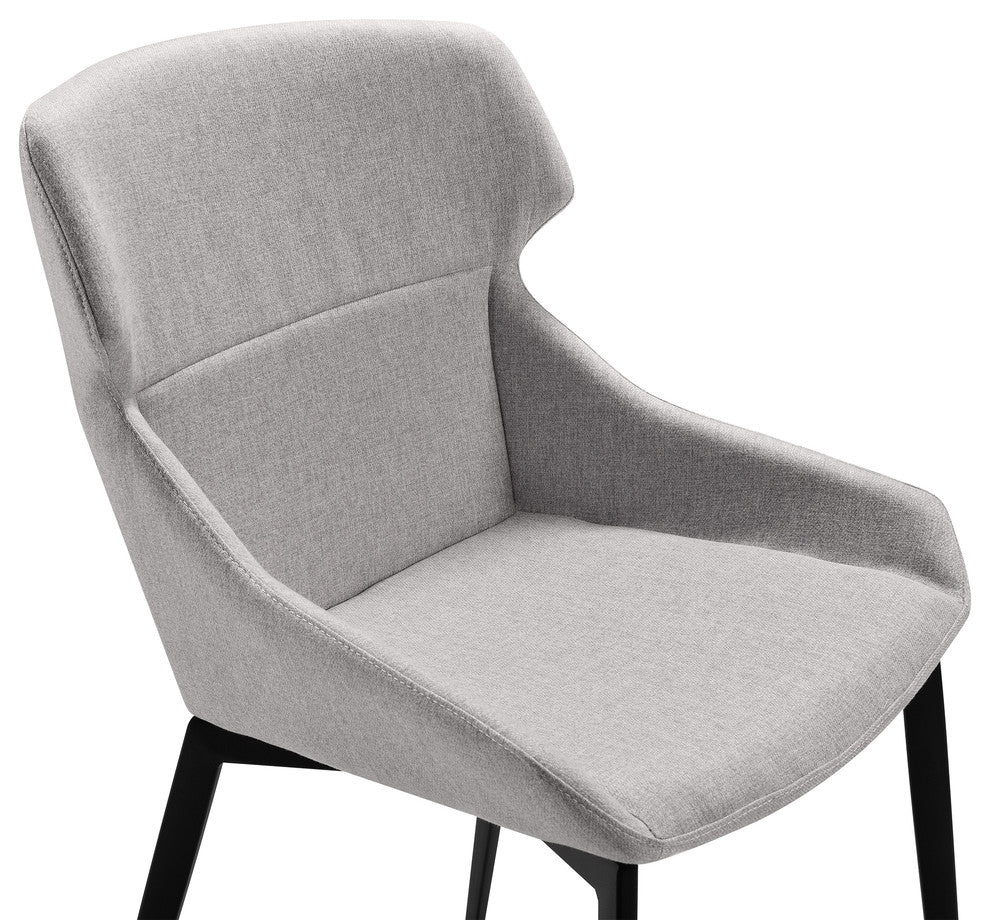 Nantes Modern Dining Chair, Matte Black Finish and Gray Fabric, Set of 2