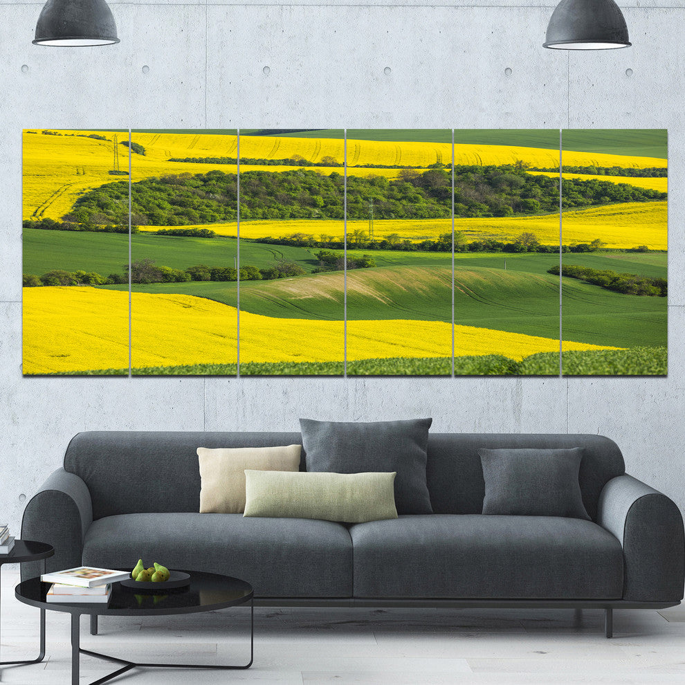 Rapeseed Fields and Green Wheat, Landscape Canvas Art Print, 70"x28", 6 Panels