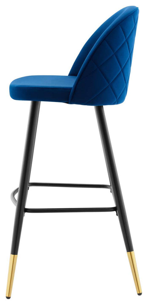 Bar Stool Chair Barstool, Set of 2, Velvet, Metal, Blue Navy, Modern, Bar Pub