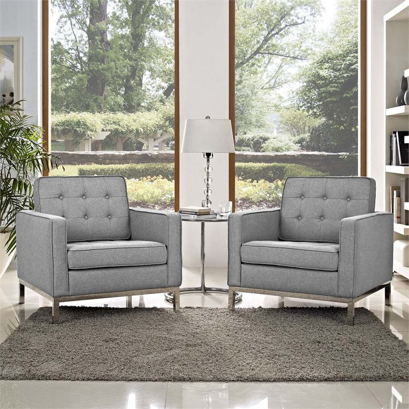 Light Gray Loft Armchairs Upholstered Fabric Set of 2