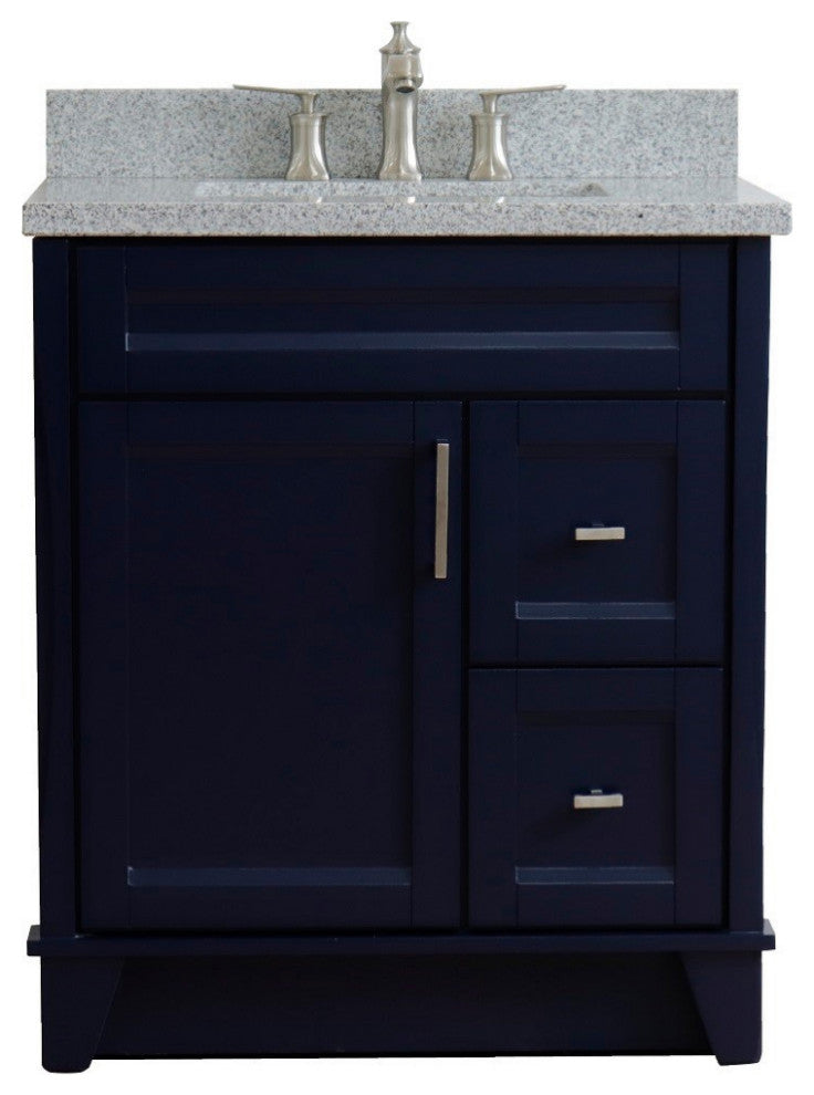 31" Single Sink Vanity, Blue Finish With Gray Granite With Rectangle Sink