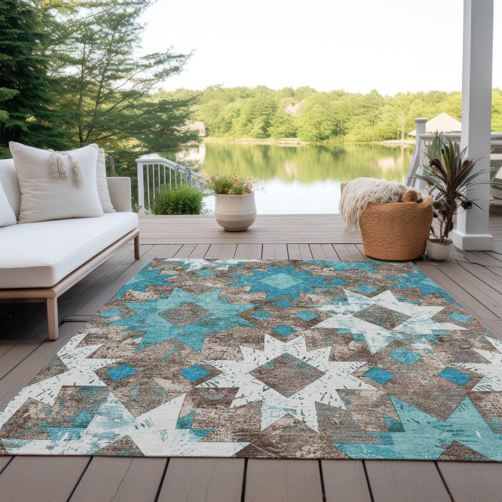 Machine Washable Indoor/Outdoor Chantille ACN1879 Teal 5' x 7'6" Rug