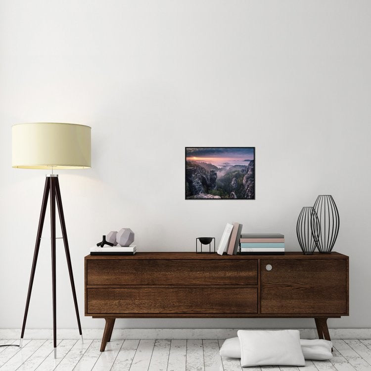 "Sunrise On The Rocks" Framed Canvas Giclee by Andreas Wonisch, 23x17"