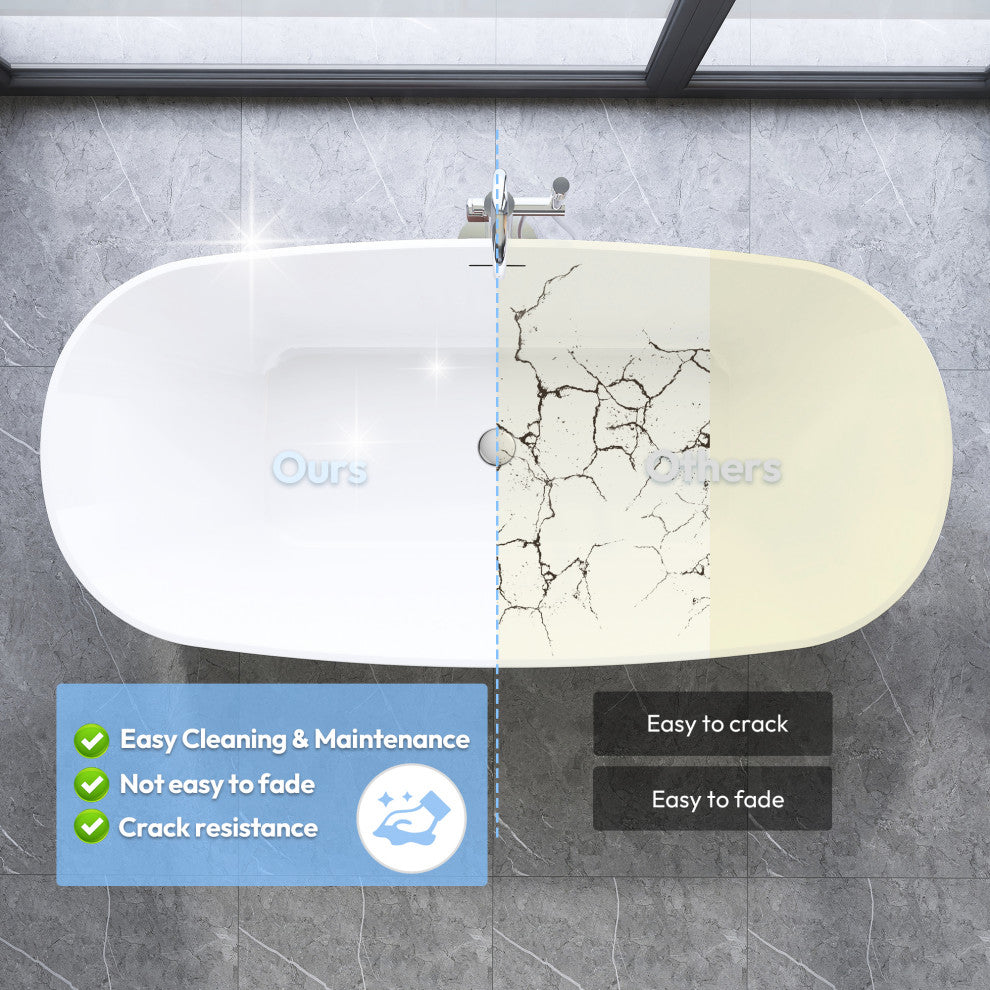 London Freestanding Acrylic Soaking Bathtub, Black, 66.9"l X 31.5"w