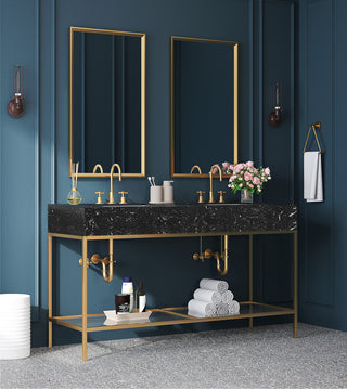 Marmo Bathroom Vanity, Black, 60" Wide, Brushed Brass Finish
