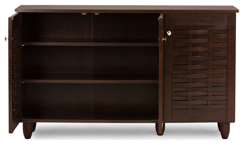 Winda Modern 3-Door Dark Brown Wooden Entryway Shoes Storage Cabinet