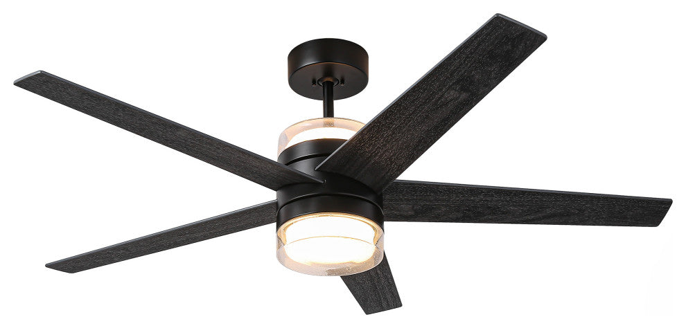 52-inch Black Modern Ceiling Fans with Lights and Wall Control