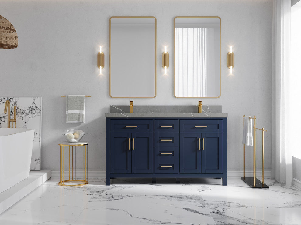 Cambridge 60 Double Bathroom Vanity in Hale Navy Blue 2" Piatra Gray