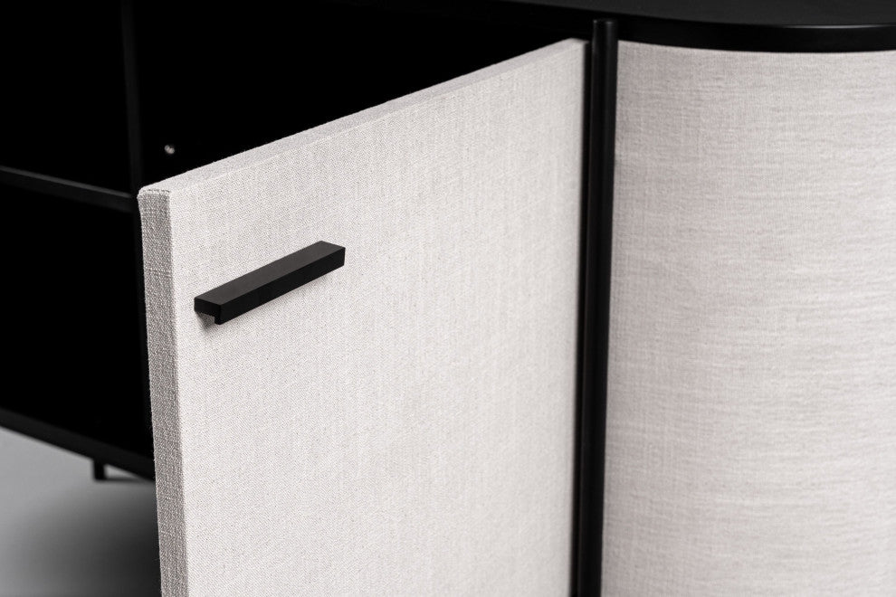 Modrest Hobart Modern Beige Fabric and Black Metal Buffet