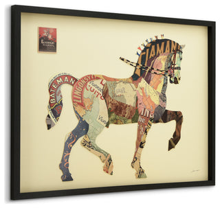 Carousel Horse Dimensional Handmade Collage Wall Art Framed Under Glass