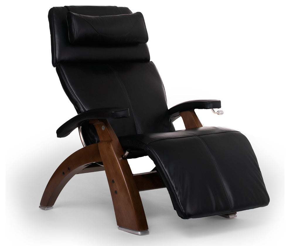 Human Touch PC-420 LIVE Perfect Chair Walnut Zero-Gravity Recliner Black Leather