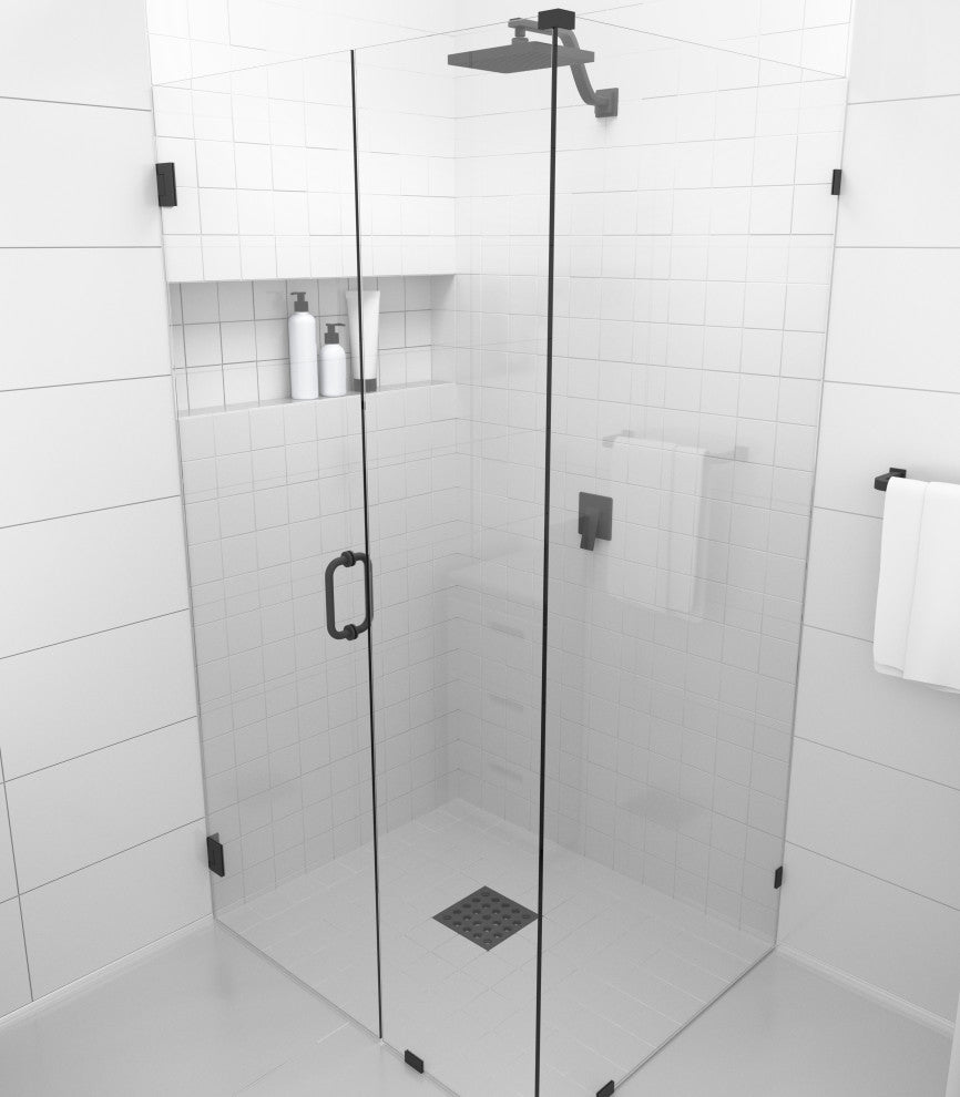 78"x60"x39.5" Frameless 90 Degree Shower Enclosure Wall Hinge, Matte Black