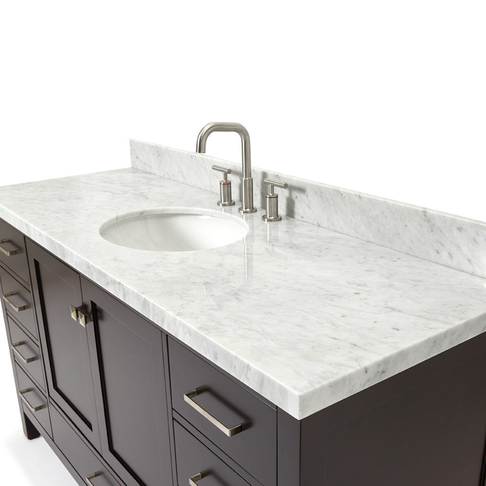 ARIEL Cambridge 61" Single Oval Sink Bathroom Vanity Espresso With Marble Top