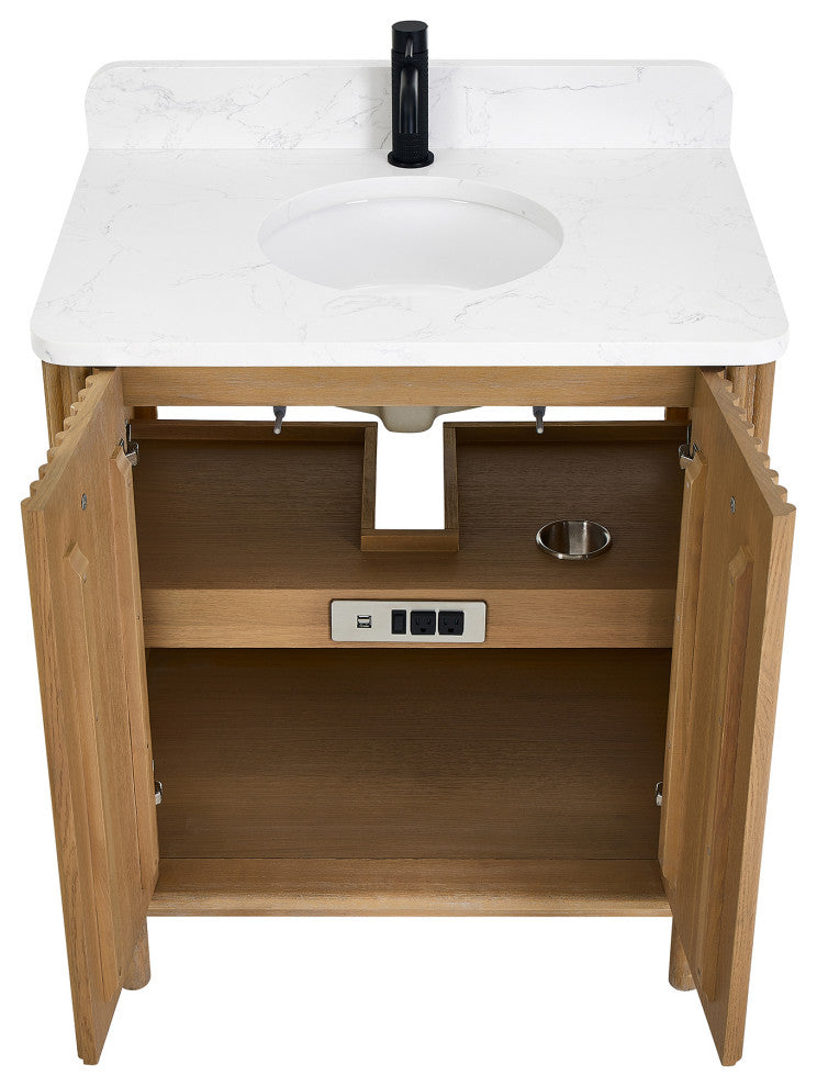 Seoul Bath Vanity, Composite Stone Top No Mirror, Washed Ash Gray, 30", Single Vanity