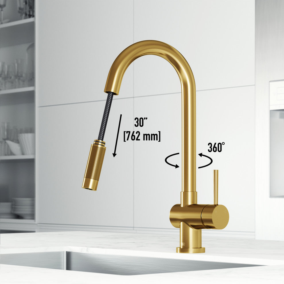 VIGO Gramercy 17" H Single Handle Pull-Down Sprayer Kitchen Faucet, Matte Brushed Gold, Touchless, Without Extras