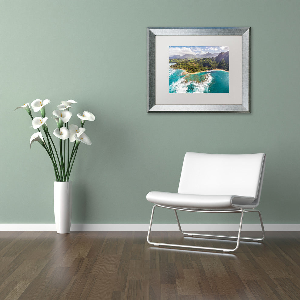Pierre Leclerc 'Kauai's Tunnels Beach' Matted Art, Silver Frame, White, 14x11