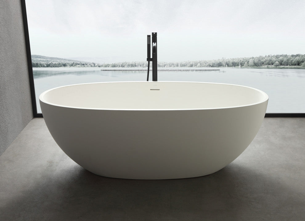Stone Resin Solid Surface Freestanding Bathtub, White, 61"