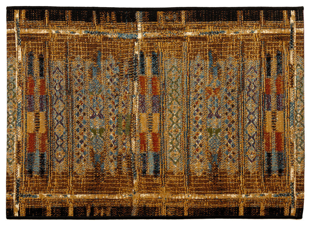 Esencia Tribal Stripe Indoor/Outdoor Mat Gold 1'11"x4'11"