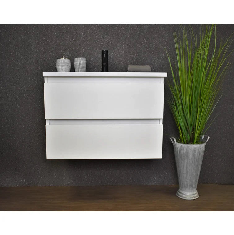 Salt 20Dx24" Floating Bathroom Vanity, Glossy White With Acrylic Top