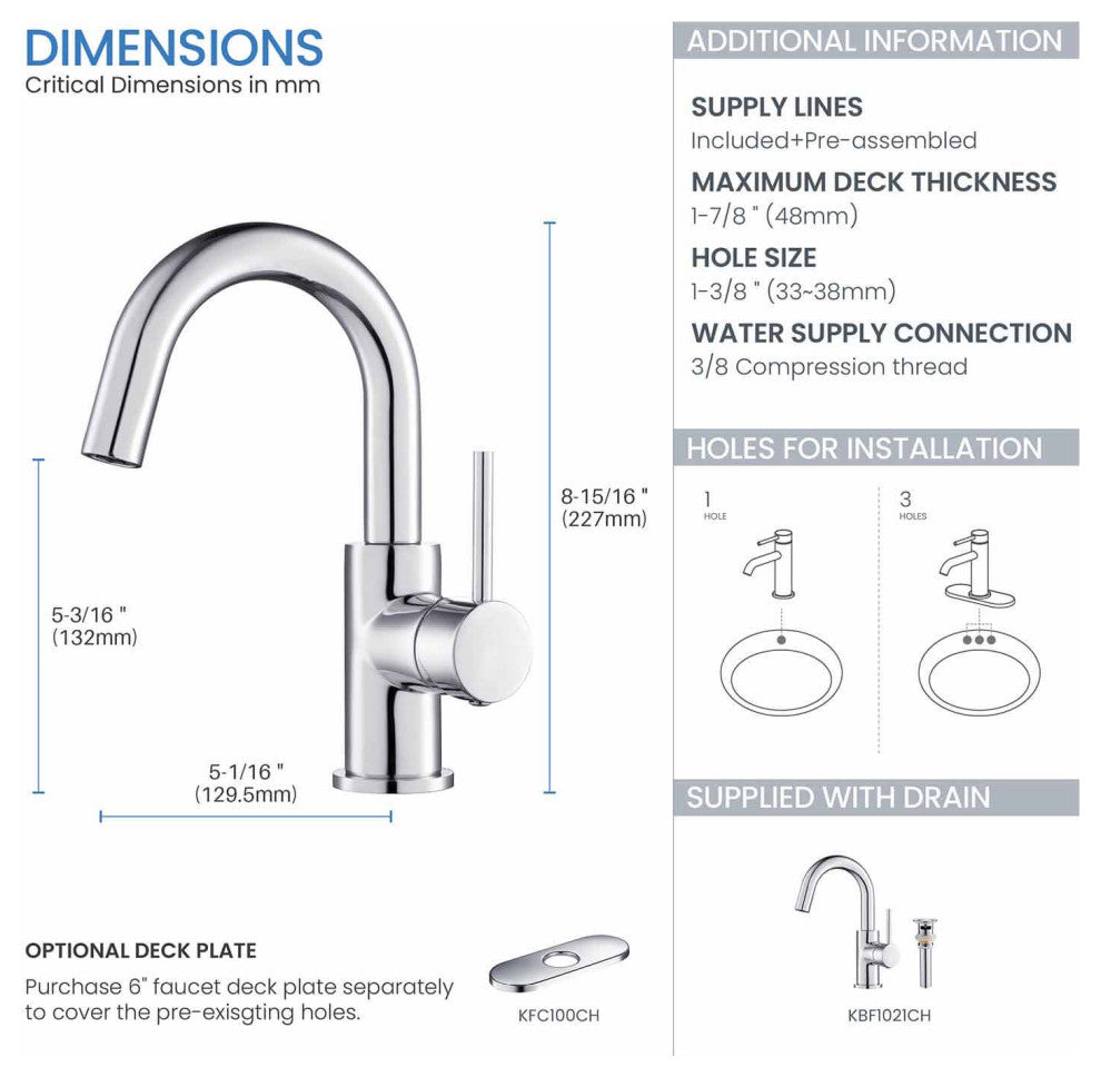 Circular Single Handle High-arc Bathroom Sink Faucet With Drain, Chrome