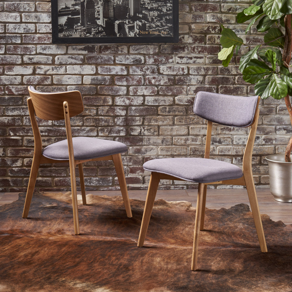 Crystal Mid-Century Modern Fabric Upholstered Dining Chairs, Set of 2, Dark Gray