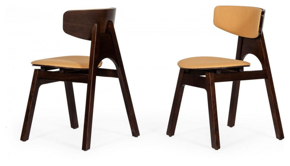Set of Two Beige Faux Leather Modern Dining Chairs