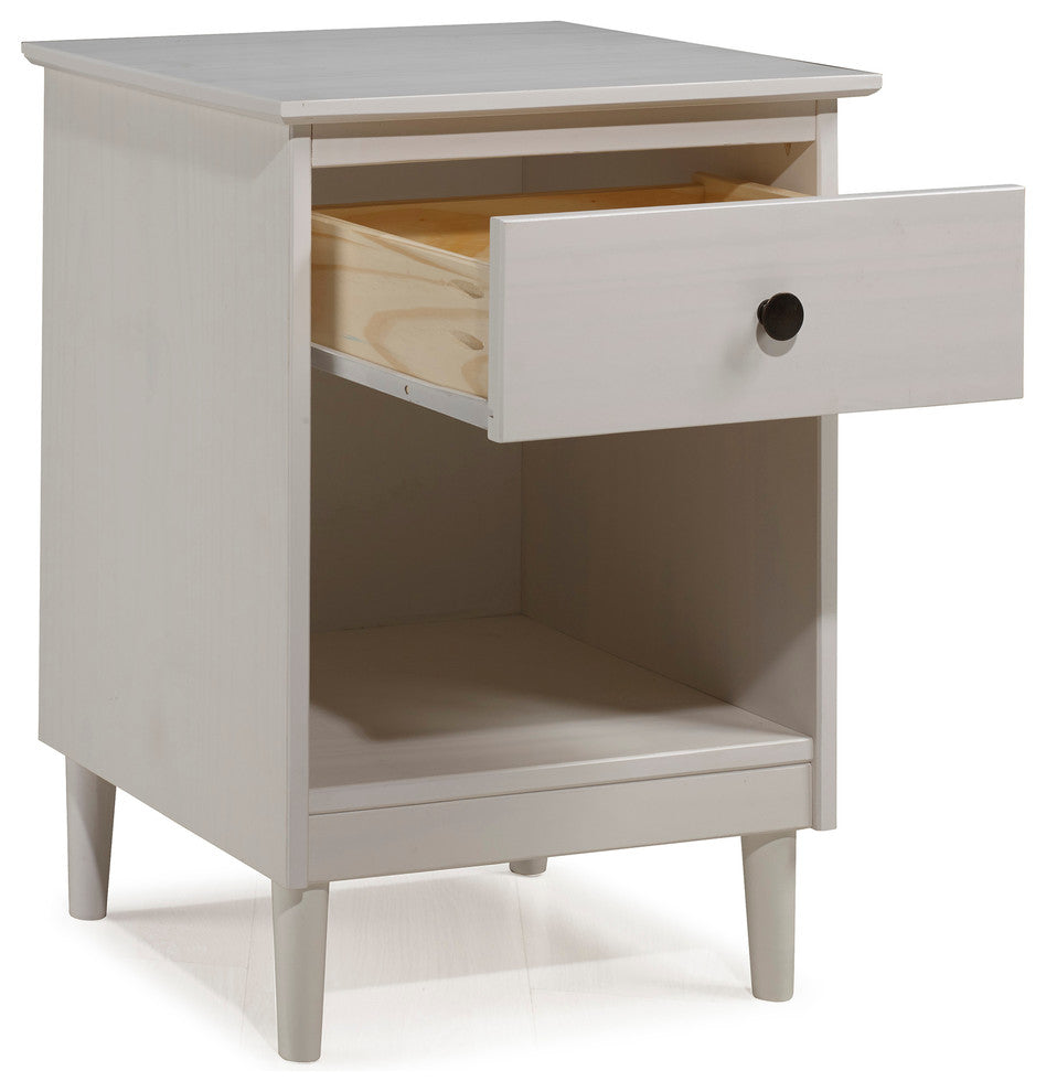 Classic Midcentury Modern 1-Drawer Solid Wood Nightstand Side Table, White
