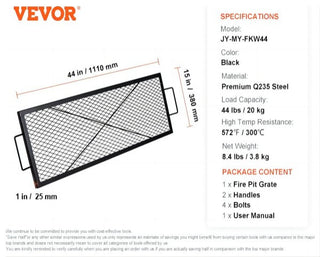 VEVOR 44" Rectangle Cooking Grate Fire Pit Grill Grate X-Marks Heavy-Duty Steel