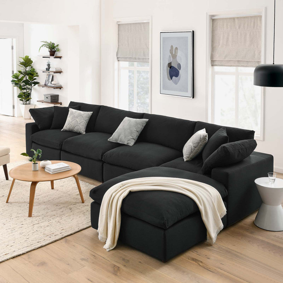 Commix Down Filled Overstuffed 5-Piece Sectional Sofa Set, Black