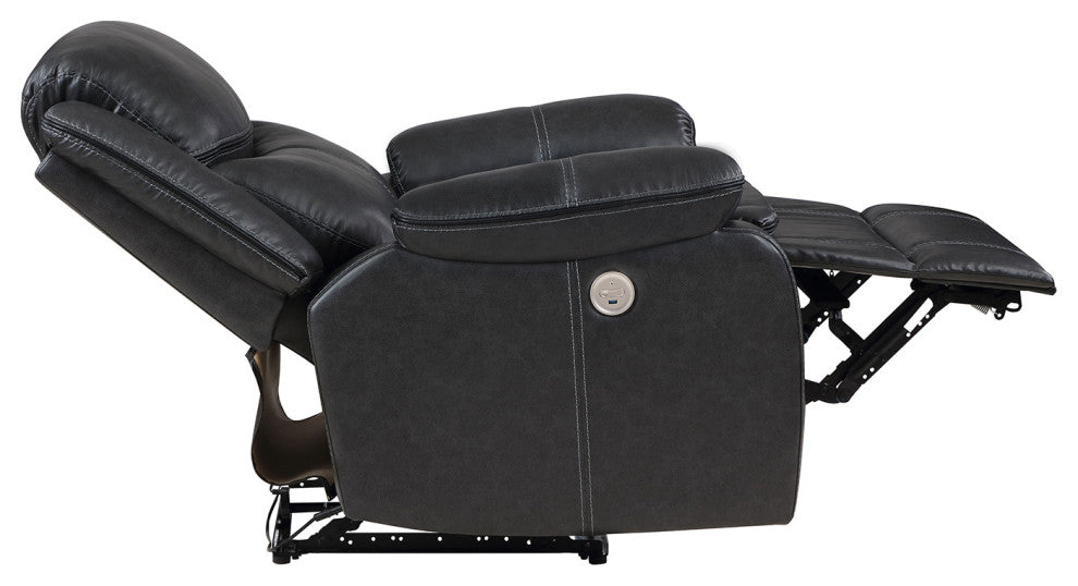 Faux Leather Power Recliner Chair With USB Port, Dark Gray