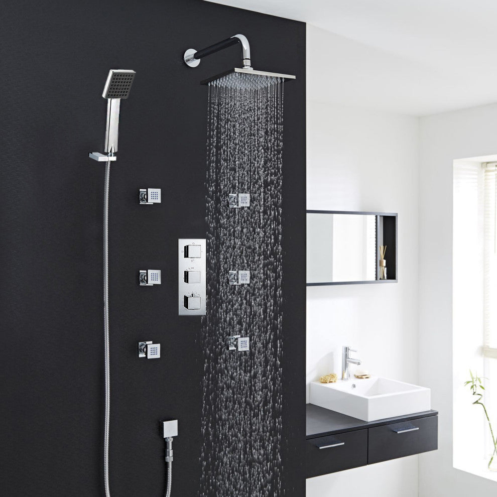 Fontana Chrome Shower System Set With Body Sprays and Hand Held Shower