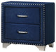 Cale 26 Inch Modern Wood Nightstand, Velvet Upholstered, Nailhead, Blue
