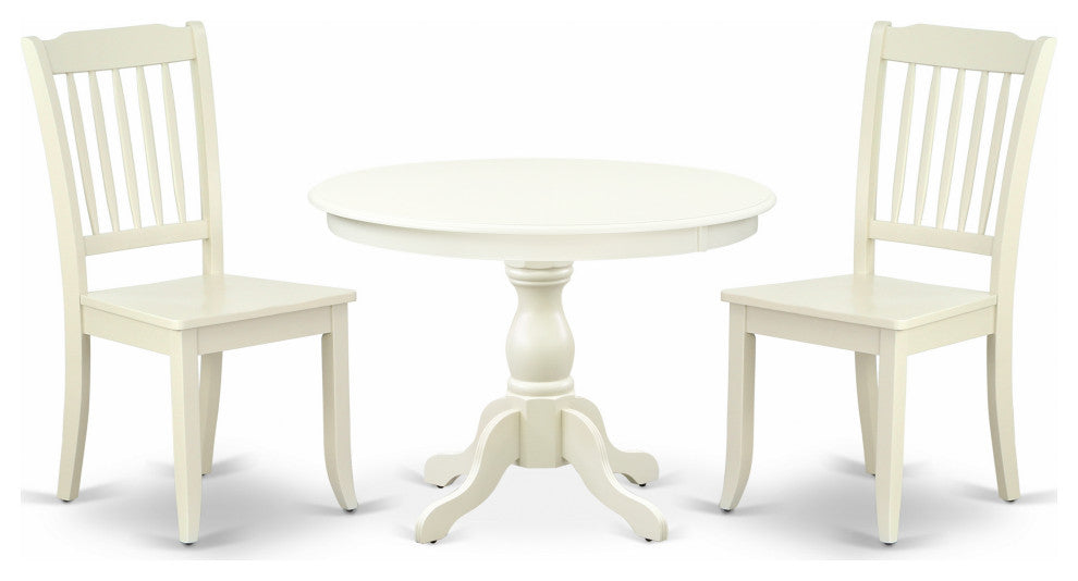 3 Pc Dining Set, Linen White Breakfast Table, 2 Linen White Chairs, Linen White