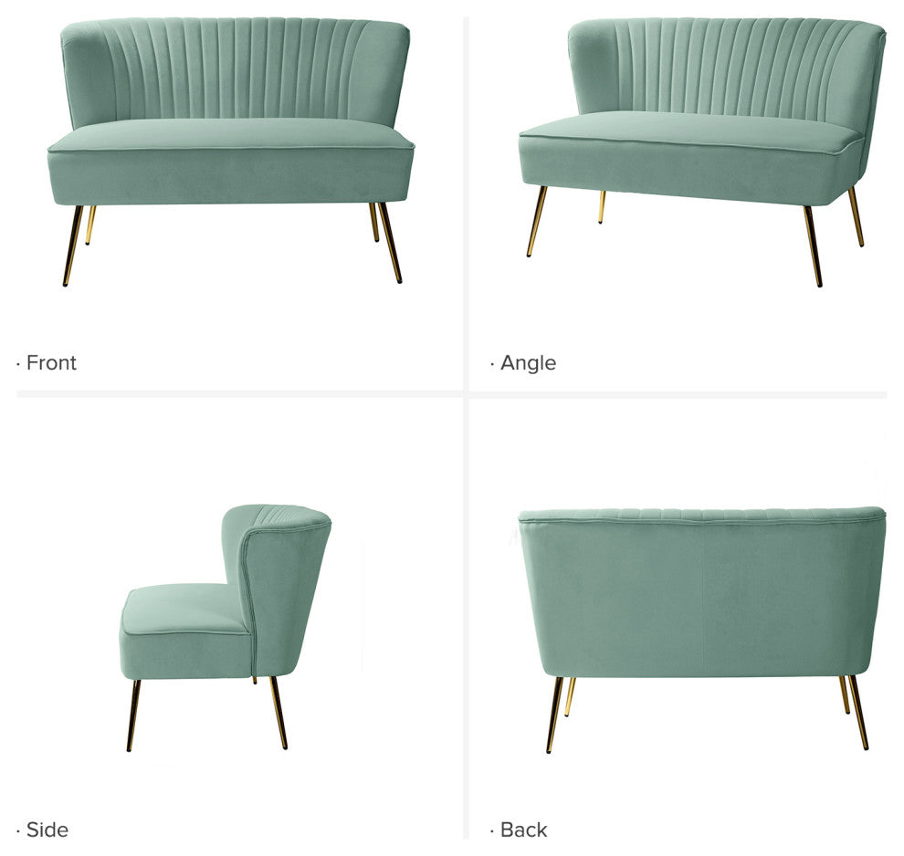Velvet Tufted Loveseat Sofa With Golden Base, Sage
