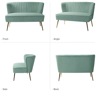 Velvet Tufted Loveseat Sofa With Golden Base, Sage