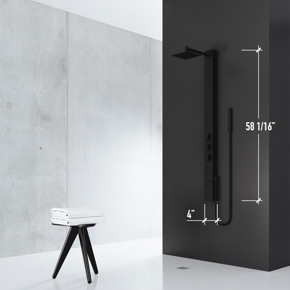 Sutton 58" H x 4" W 4-Jet Shower Panel with Square Shower Head, Matte Black