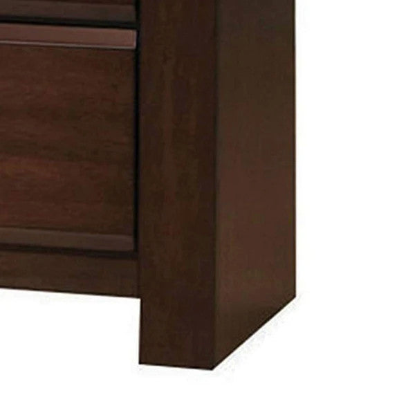 Benzara BM185433 Wooden Two Drawer Nightstand In Walnut Finish