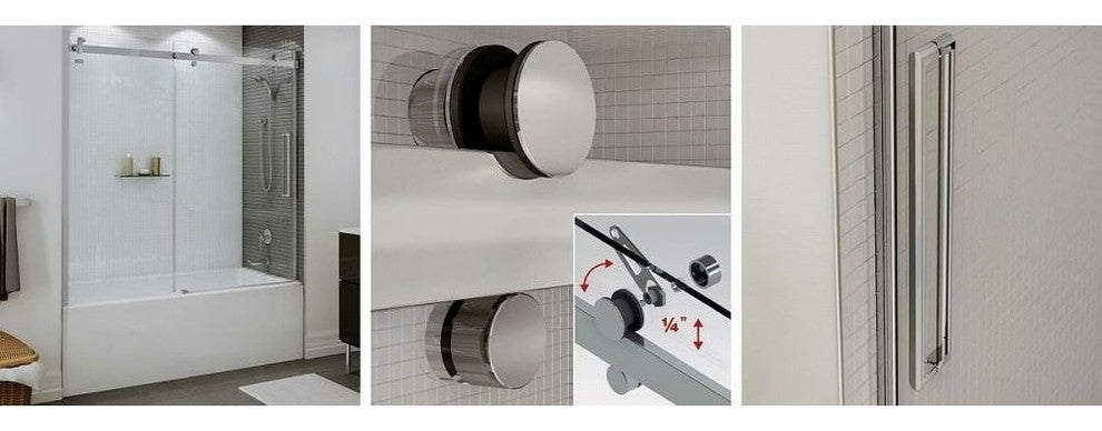 MAAX Halo Frameless Slider Tub Door with Clear Glass, Brushed Nickel
