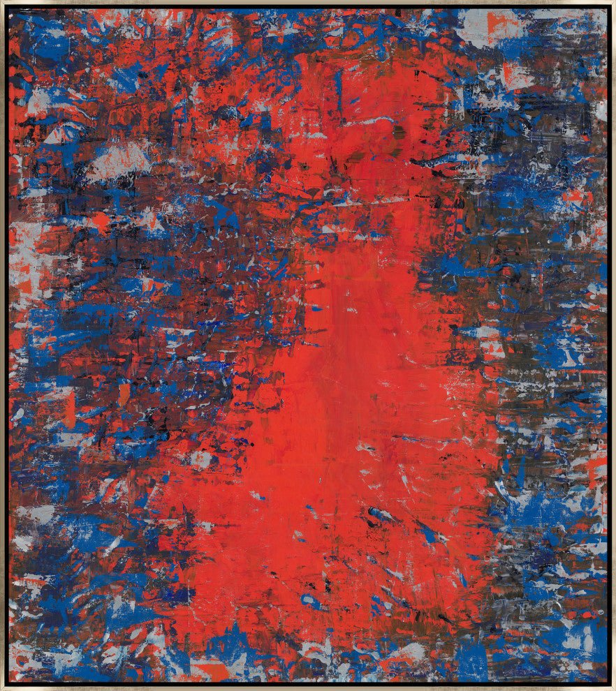24x27 Puzzle like Red, Framed Artwork, Silver