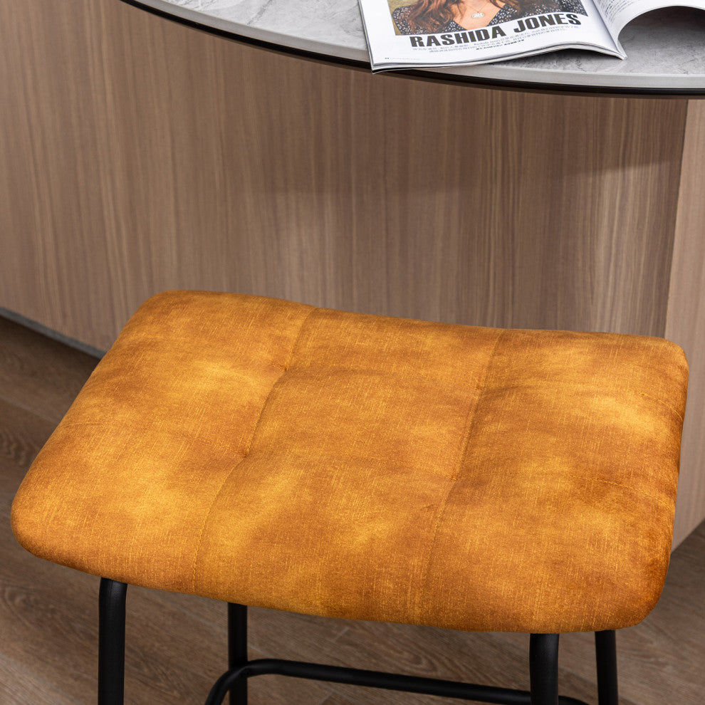 Saddle Tufted 24" Counter Stools Set of 2, Yellow-New Velvet