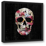 Floral Skull 16"x16" Black Floating Framed Canvas