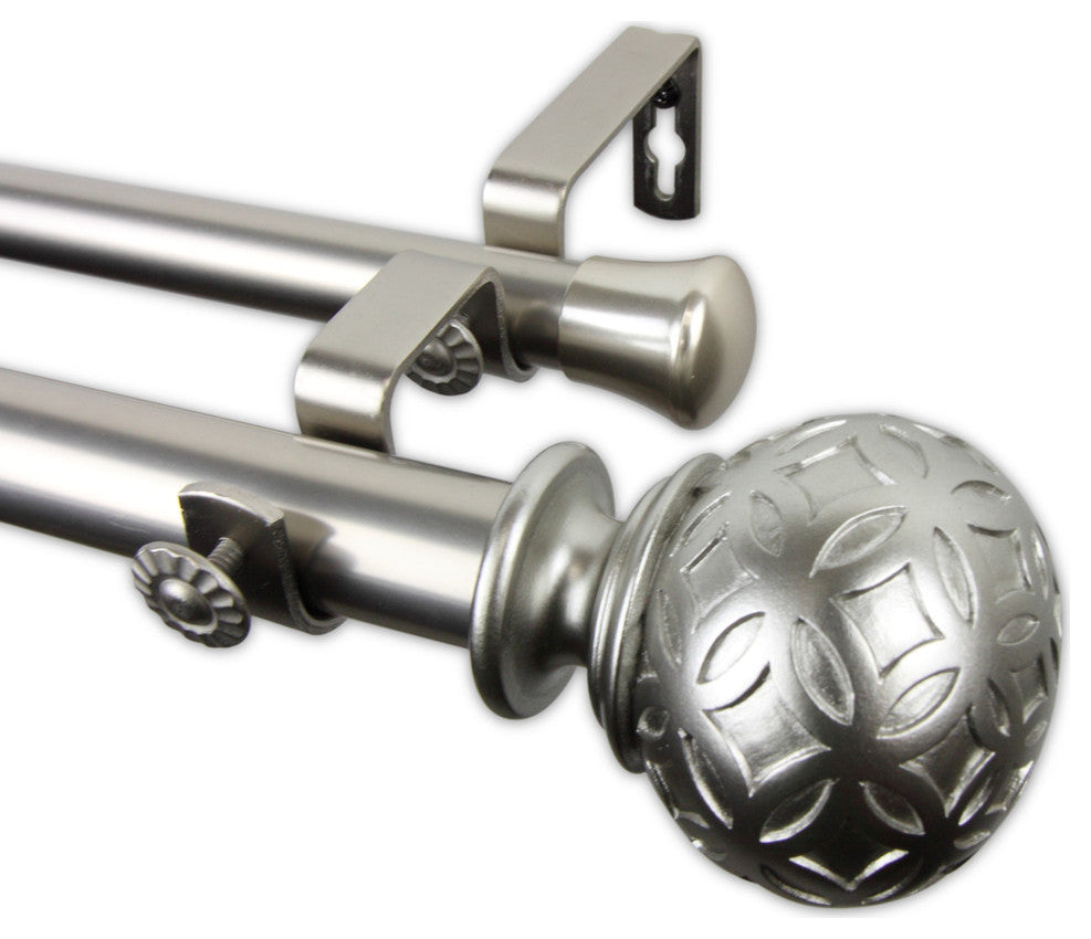 Plaid 1" Double Curtain Rod, Black, Satin Nickel, 120"-170"