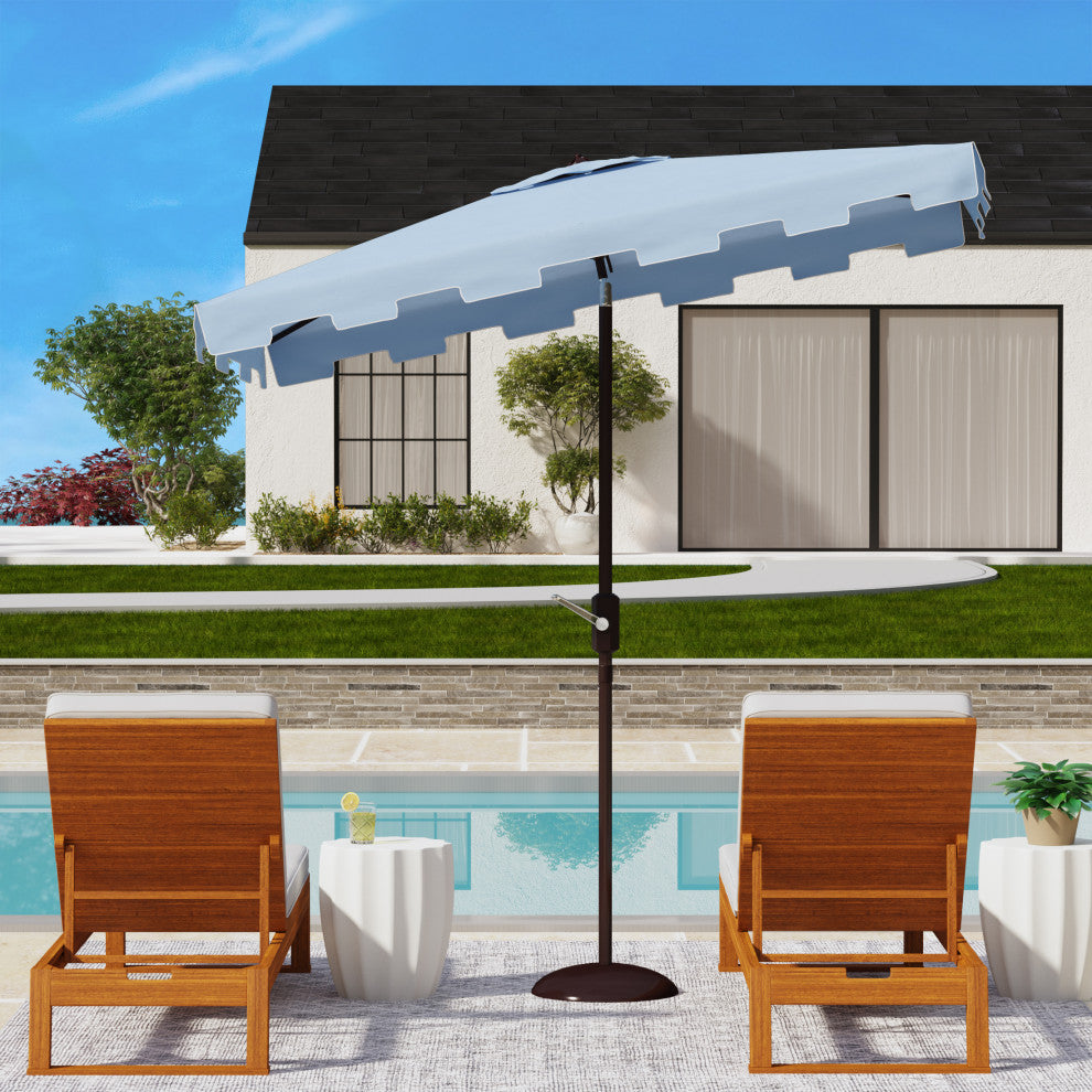 Safavieh Zimmerman 6.5'x10' Rectangle Market Umbrella, Baby Blue/White