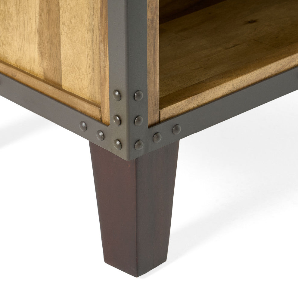 GDF Studio Glendora Solid Wood Single Drawer End Table Nightstand, Natural Stain