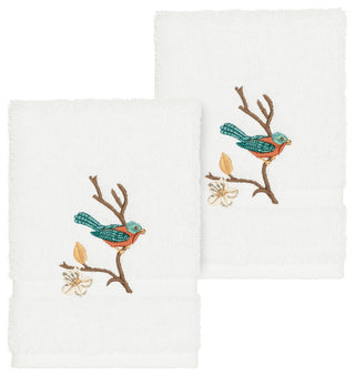 Linum Home Textiles Spring Time Embellished, White, Washcloth, 2-Piece Set