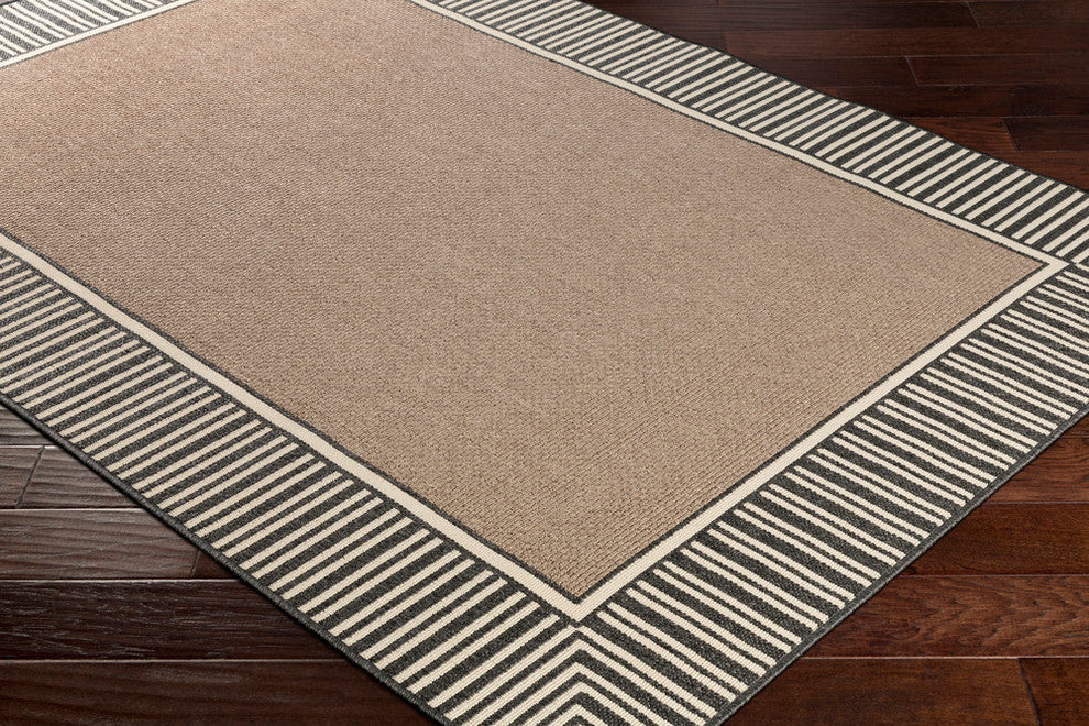 Alfresco Bordered Camel, Black Area Rug, 8'9" Square