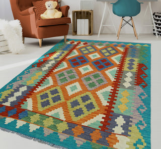 Flatweave Lon Rust/Green Rug, 4'1x5'10