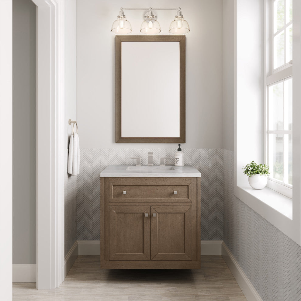 Chicago 30" Single Vanity Whitewashed Walnut, Arctic Fall Solid Surface
