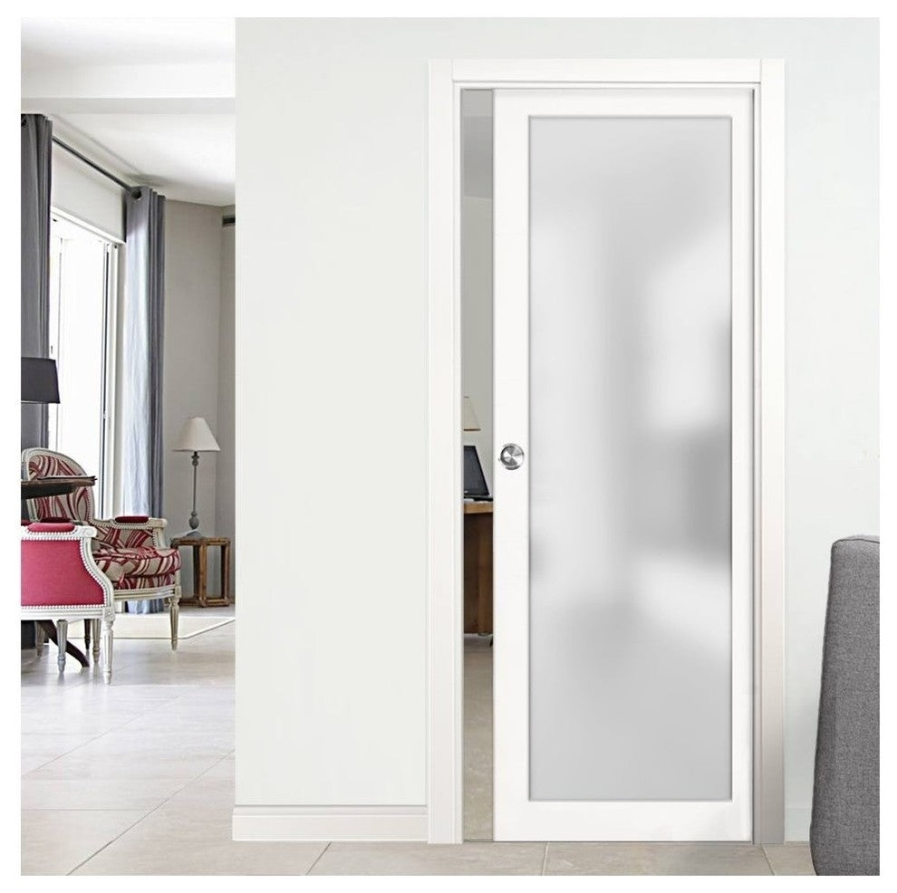 Planum 2102 Interior Sliding Closet Pocket Door 30x96 White Silks Track Pulls